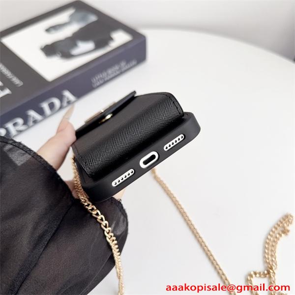スマホケース チェーン付き PRADA ミニバッグ風 カードポケット付き プラダ コピー レディース