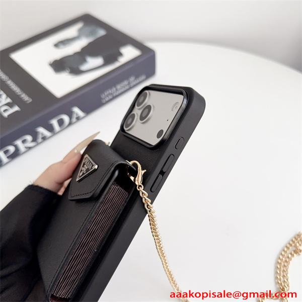 スマホケース チェーン付き PRADA ミニバッグ風 カードポケット付き プラダ コピー レディース