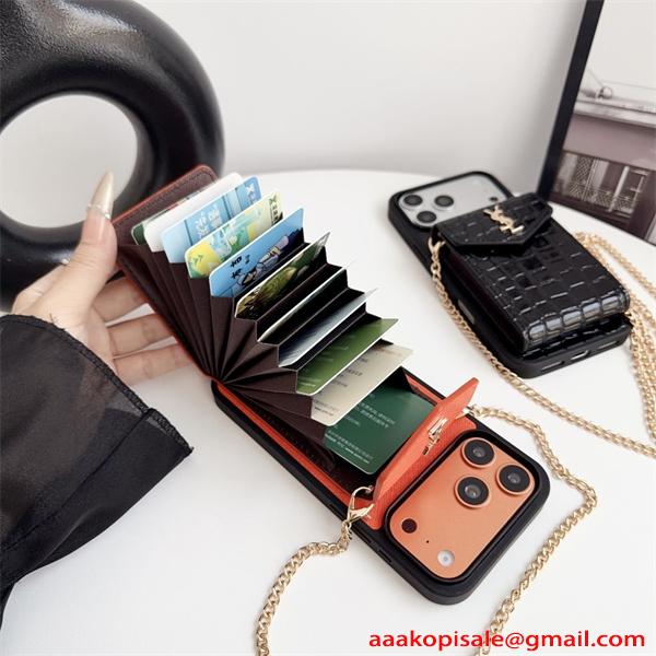 サンローラン コピー スマホケース チェーン付き カード収納 YSL