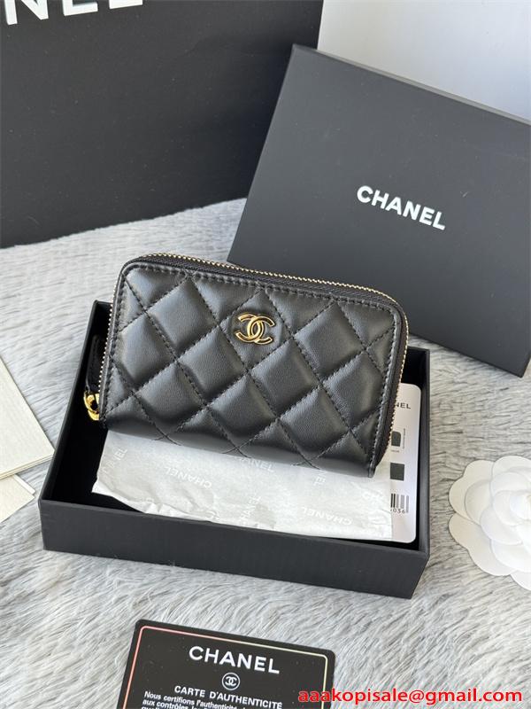 CHANEL シャネル コピー 財布 エレガント レザー ラウンドジップ ミニウォレット ブラック 高級感