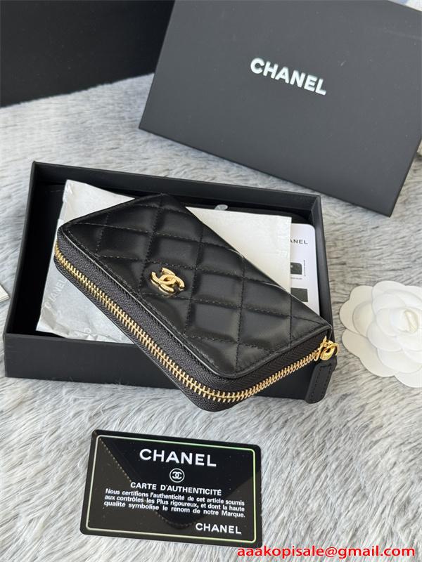 CHANEL シャネル コピー 財布 エレガント レザー ラウンドジップ ミニウォレット ブラック 高級感