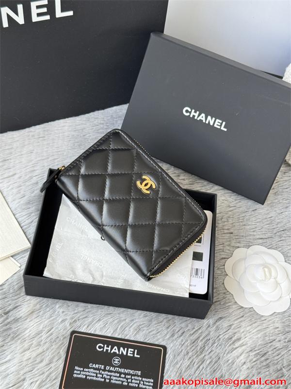 CHANEL シャネル コピー 財布 エレガント レザー ラウンドジップ ミニウォレット ブラック 高級感