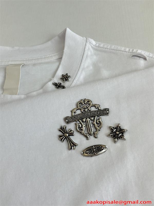 クロムハーツ メンズ ノースリーブTシャツ ブラック ホワイト 刺繍ロゴ