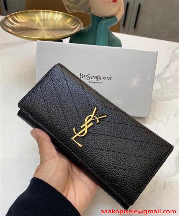 高級感溢れる サンローラン コピー 財布 ゴールド ブラック 収納便利 人気 Saint Laurent 大容量 シンプルエレガント 