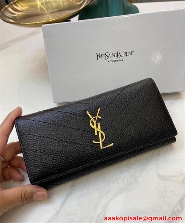 高級感溢れる サンローラン コピー 財布 ゴールド ブラック 収納便利 人気 Saint Laurent 大容量 シンプルエレガント 