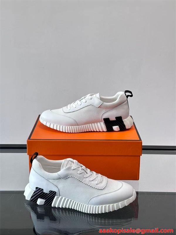 スニーカー メンズ 軽量設計 HERMES 通気メッシュ 厚底ソール エルメス