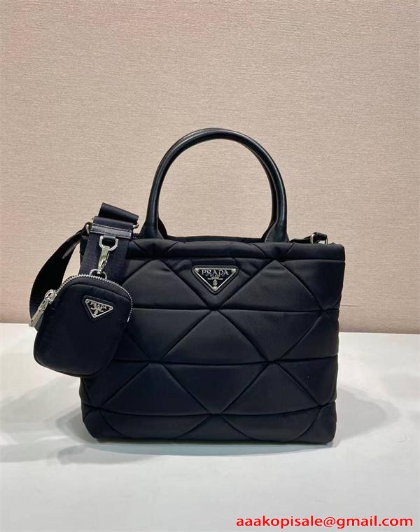 PRADA コピー プラダ ハンドバッグ ナイロンキルティング ブラック 2WAY ショルダーバッグ ミニポーチ付き 軽量 大容量 高級仕様 N級モデル レディース