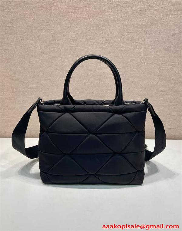 PRADA コピー プラダ ハンドバッグ ナイロンキルティング ブラック 2WAY ショルダーバッグ ミニポーチ付き 軽量 大容量 高級仕様 N級モデル レディース