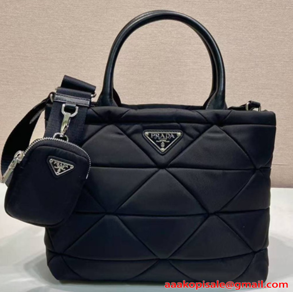 PRADA コピー プラダ ハンドバッグ ナイロンキルティング ブラック 2WAY ショルダーバッグ ミニポーチ付き 軽量 大容量 高級仕様 N級モデル レディース