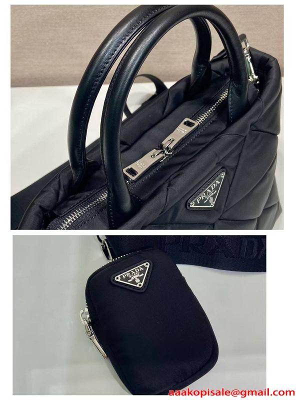 PRADA コピー プラダ ハンドバッグ ナイロンキルティング ブラック 2WAY ショルダーバッグ ミニポーチ付き 軽量 大容量 高級仕様 N級モデル レディース