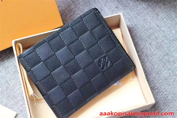 Louis Vuitton コピー ルイヴィトン 二つ折り財布 ダミエレザー ブラック コンパクトウォレット カード収納 メンズ財布 高級感 ミニ財布 薄型デザイン