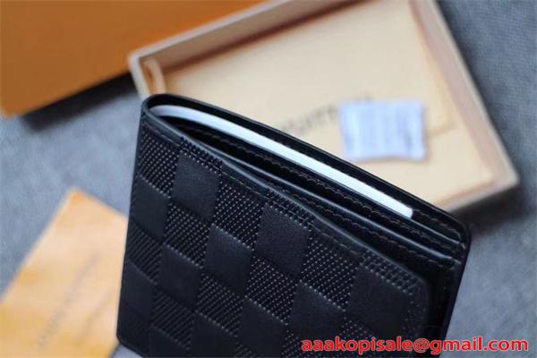 Louis Vuitton コピー ルイヴィトン 二つ折り財布 ダミエレザー ブラック コンパクトウォレット カード収納 メンズ財布 高級感 ミニ財布 薄型デザイン