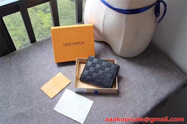 Louis Vuitton コピー ルイヴィトン 二つ折り財布 ダミエレザー ブラック コンパクトウォレット カード収納 メンズ財布 高級感 ミニ財布 薄型デザイン