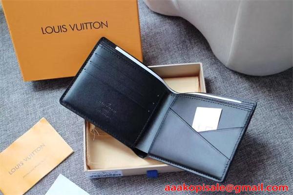 Louis Vuitton コピー ルイヴィトン 二つ折り財布 ダミエレザー ブラック コンパクトウォレット カード収納 メンズ財布 高級感 ミニ財布 薄型デザイン
