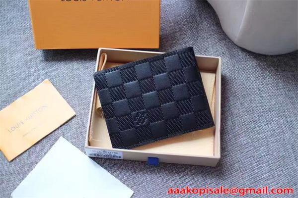 Louis Vuitton コピー ルイヴィトン 二つ折り財布 ダミエレザー ブラック コンパクトウォレット カード収納 メンズ財布 高級感 ミニ財布 薄型デザイン