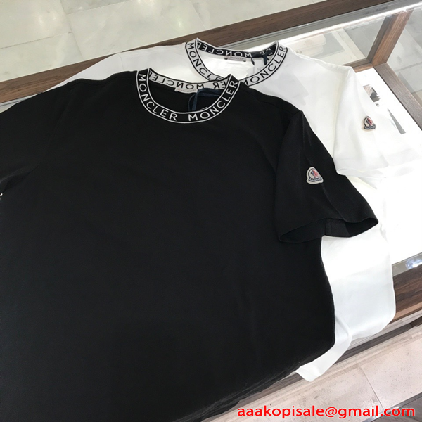 モンクレール コピー Moncler 半袖Tシャツ ブラック ホワイト ロゴネック クルーネック 刺繍ワッペン ストレッチコットン シンプル高級 ユニセックス