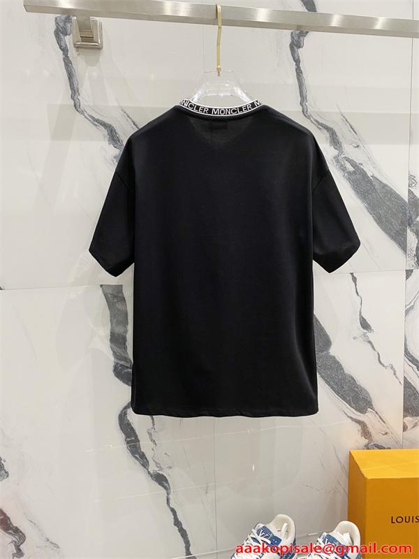 モンクレール コピー Moncler 半袖Tシャツ ブラック ホワイト ロゴネック クルーネック 刺繍ワッペン ストレッチコットン シンプル高級 ユニセックス
