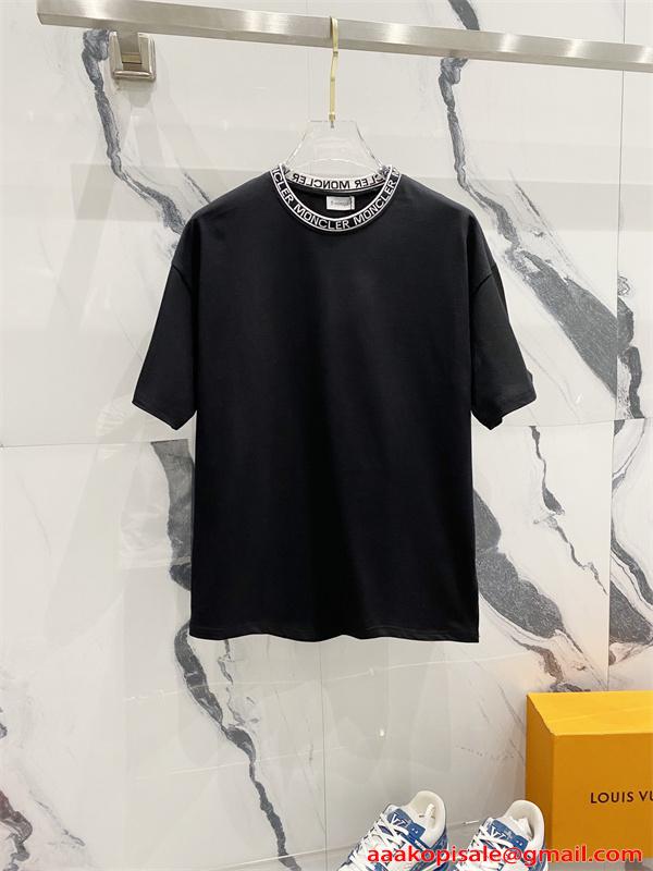モンクレール コピー Moncler 半袖Tシャツ ブラック ホワイト ロゴネック クルーネック 刺繍ワッペン ストレッチコットン シンプル高級 ユニセックス