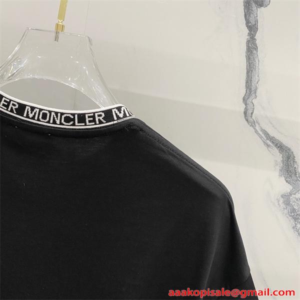 モンクレール コピー Moncler 半袖Tシャツ ブラック ホワイト ロゴネック クルーネック 刺繍ワッペン ストレッチコットン シンプル高級 ユニセックス