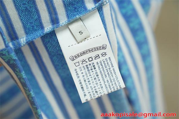 クロムハーツ コピー 柄ボーダー クルーネック 半袖Tシャツ ブルー系 ワンポイントロゴ Chrome Hearts