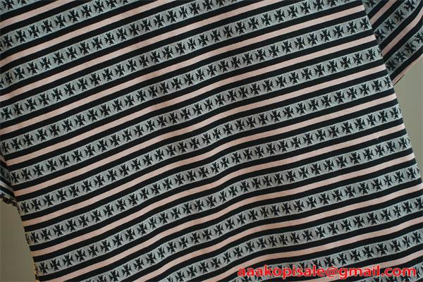 クロムハーツ コピー ボーダー 半袖Tシャツ ブラック ピンクグレー ワンポイント クルーネック Chrome Hearts