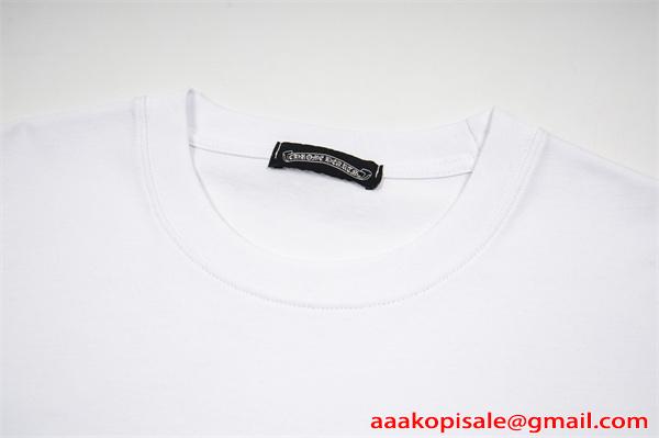 クロムハーツ コピー クルーネック 半袖Tシャツ ホワイト ブラック クロスデザイン チェック調プリント Chrome Hearts
