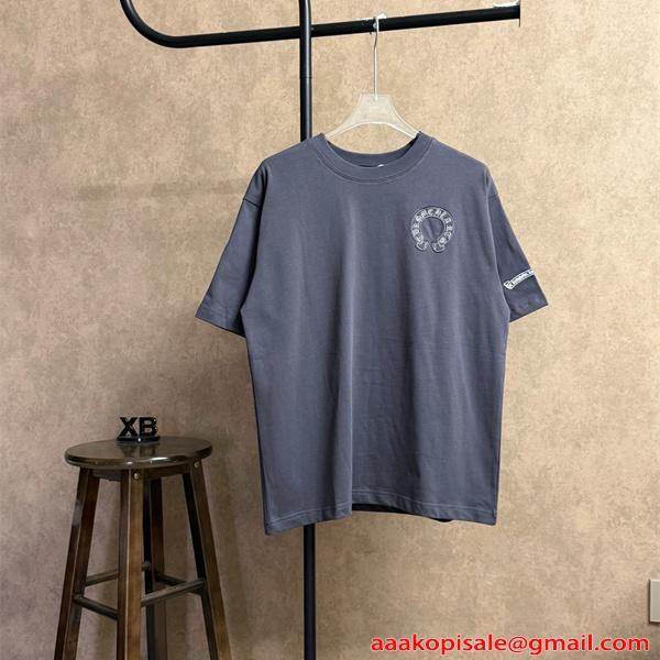 Tシャツ クロムハーツ コピー 半袖 無地 胸元刺繍 袖ロゴ ベーシック Chrome Hearts ブラック ホワイト グレン