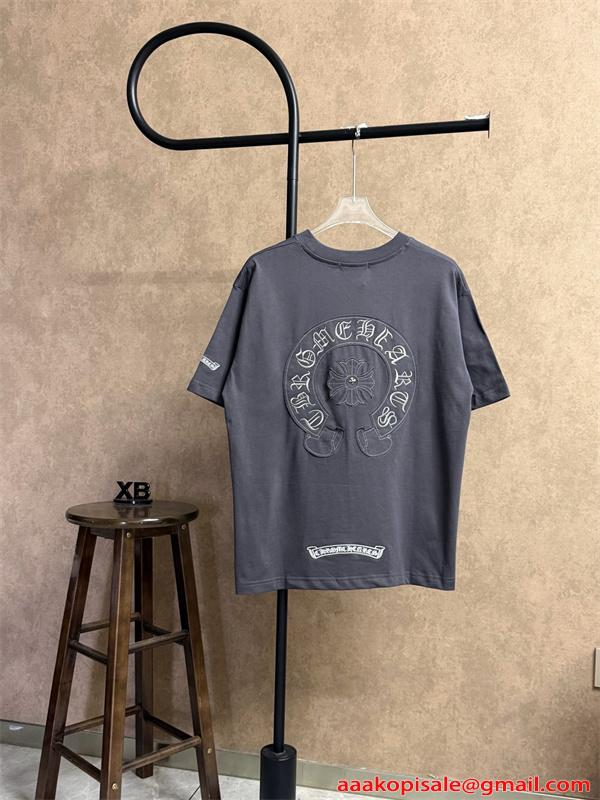 Tシャツ クロムハーツ コピー 半袖 無地 胸元刺繍 袖ロゴ ベーシック Chrome Hearts ブラック ホワイト グレン