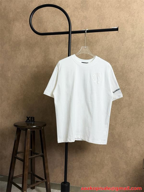 Tシャツ クロムハーツ コピー 半袖 無地 胸元刺繍 袖ロゴ ベーシック Chrome Hearts ブラック ホワイト グレン
