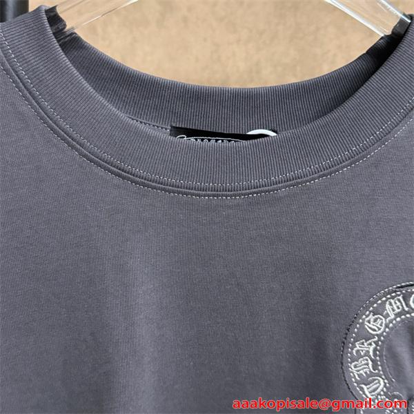 Tシャツ クロムハーツ コピー 半袖 無地 胸元刺繍 袖ロゴ ベーシック Chrome Hearts ブラック ホワイト グレン