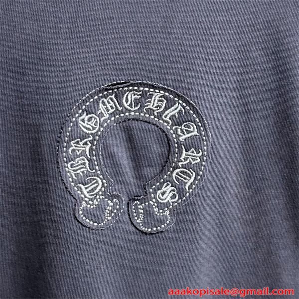 Tシャツ クロムハーツ コピー 半袖 無地 胸元刺繍 袖ロゴ ベーシック Chrome Hearts ブラック ホワイト グレン