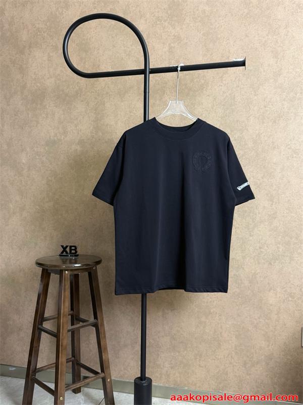 Tシャツ クロムハーツ コピー 半袖 無地 胸元刺繍 袖ロゴ ベーシック Chrome Hearts ブラック ホワイト グレン