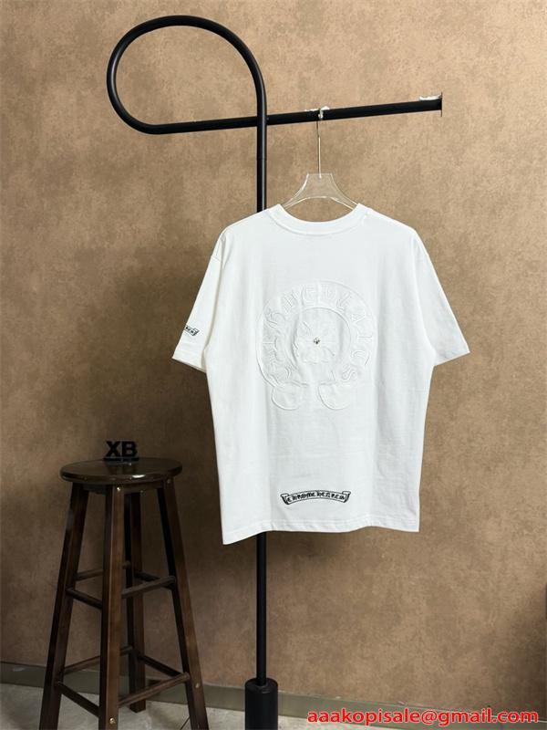 Tシャツ クロムハーツ コピー 半袖 無地 胸元刺繍 袖ロゴ ベーシック Chrome Hearts ブラック ホワイト グレン