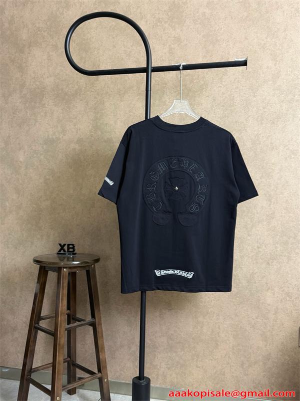 Tシャツ クロムハーツ コピー 半袖 無地 胸元刺繍 袖ロゴ ベーシック Chrome Hearts ブラック ホワイト グレン