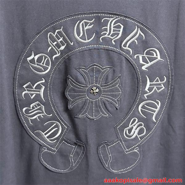 Tシャツ クロムハーツ コピー 半袖 無地 胸元刺繍 袖ロゴ ベーシック Chrome Hearts ブラック ホワイト グレン