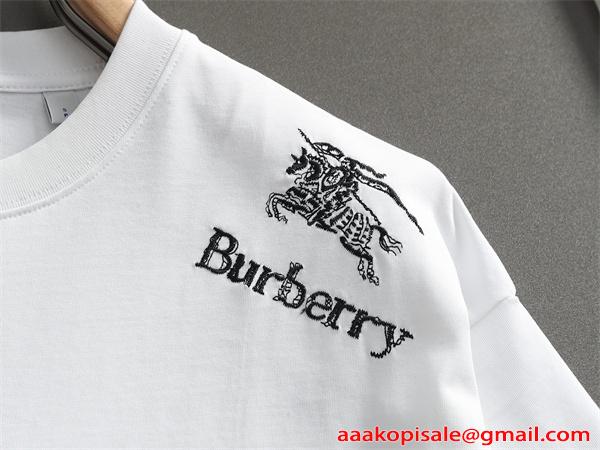  清涼感 バーバリー コピー 半袖カットソー 白 黒 ワンポイント刺繍 シンプル 夏コーデ 楽天人気  BURBERRY