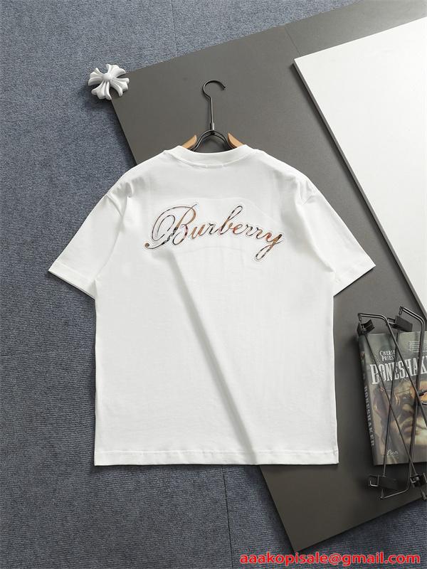 爽やか バーバリー コピー 半袖カットソー 白 黒 ロゴデザイン バックアクセント 夏映え シンプル 人気  BURBERRY