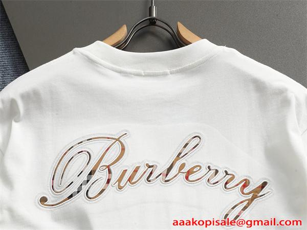 爽やか バーバリー コピー 半袖カットソー 白 黒 ロゴデザイン バックアクセント 夏映え シンプル 人気  BURBERRY