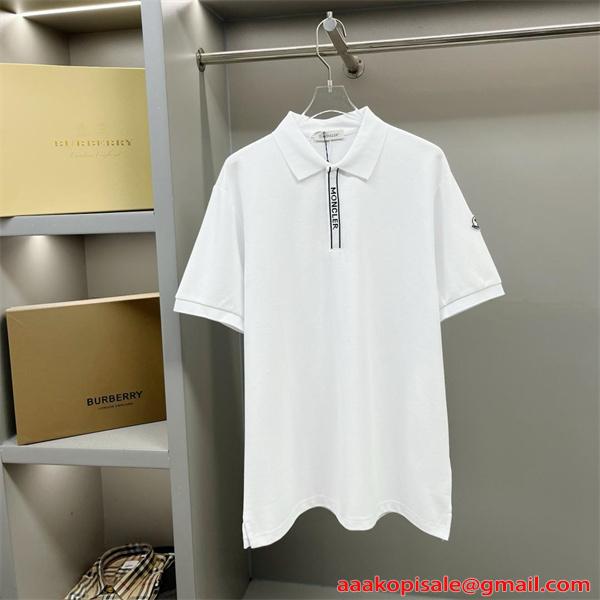 ホワイト ポロシャツ Moncler コピー 半袖 ミニロゴ 袖ワッペン 縦ロゴデザイン 清潔感 上品カジュアル モンクレール 