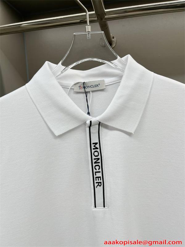 ホワイト ポロシャツ Moncler コピー 半袖 ミニロゴ 袖ワッペン 縦ロゴデザイン 清潔感 上品カジュアル モンクレール 