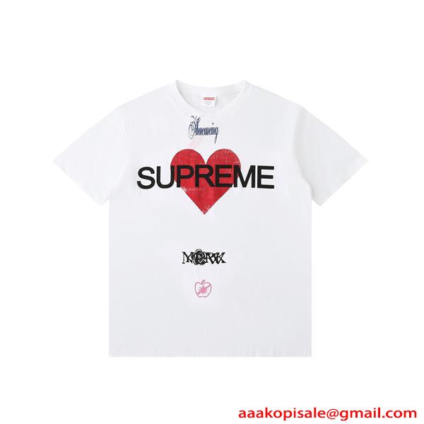 半袖Tシャツ SUPREME ブラック シュプリーム コピー ホワイト ハートロゴ プリントデザイン コラボ風 ストリート