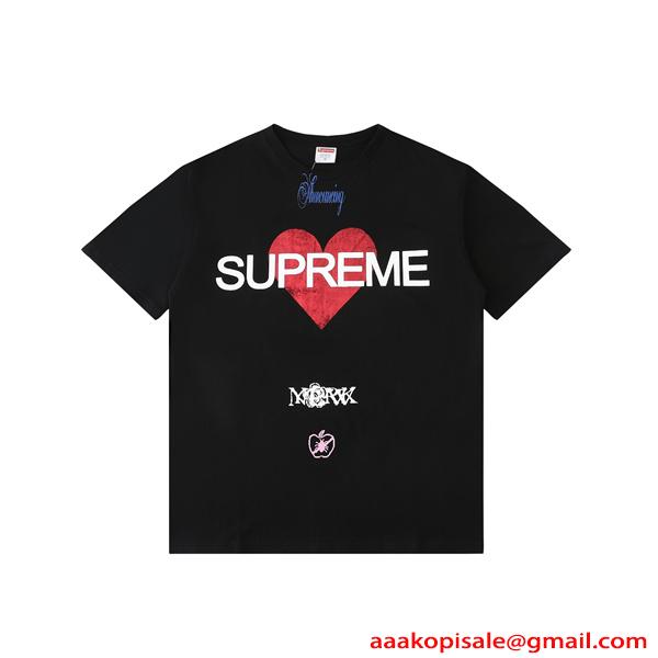 半袖Tシャツ SUPREME ブラック シュプリーム コピー ホワイト ハートロゴ プリントデザイン コラボ風 ストリート