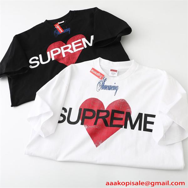 半袖Tシャツ SUPREME ブラック シュプリーム コピー ホワイト ハートロゴ プリントデザイン コラボ風 ストリート