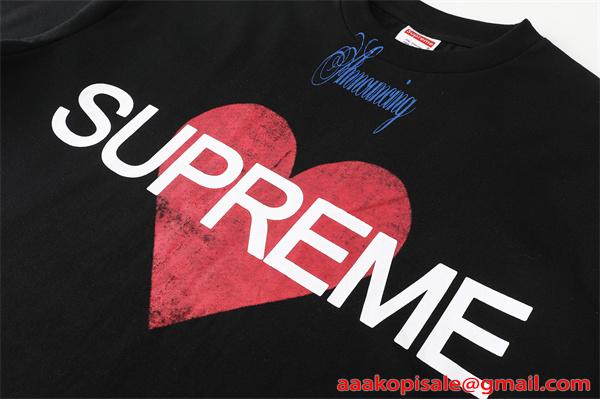 半袖Tシャツ SUPREME ブラック シュプリーム コピー ホワイト ハートロゴ プリントデザイン コラボ風 ストリート
