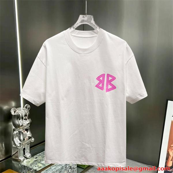 白Tシャツ 半袖 バレンシアガ コピー ピンク 手描き風 Balenciaga シンプル ストリート グラフィティ風
