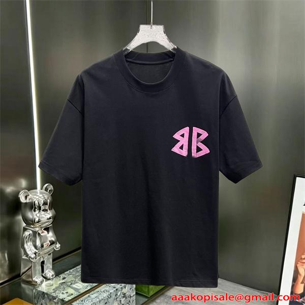 ブラック 半袖Tシャツ バレンシアガ コピー ピンク バックプリント ストリート Balenciaga 映えデザイン