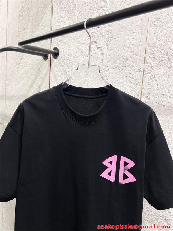 ブラック 半袖Tシャツ バレンシアガ コピー ピンク バックプリント ストリート Balenciaga 映えデザイン