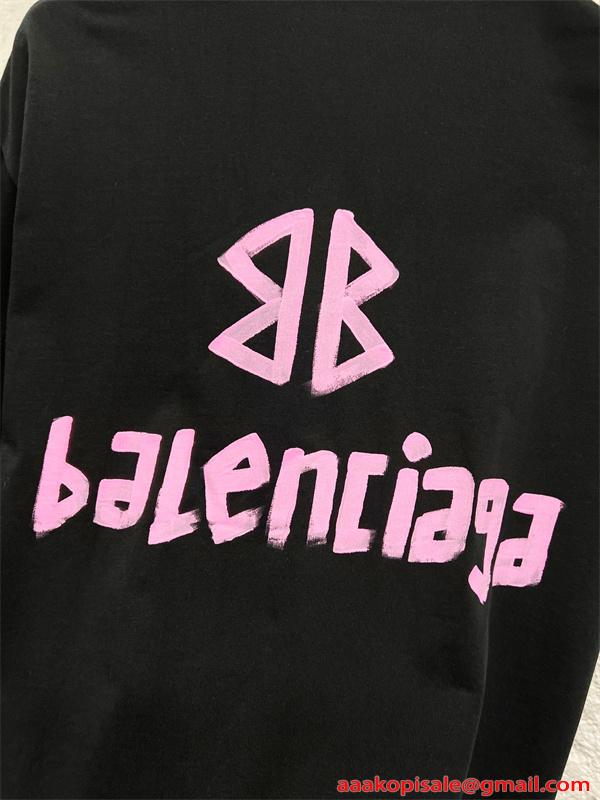 ブラック 半袖Tシャツ バレンシアガ コピー ピンク バックプリント ストリート Balenciaga 映えデザイン