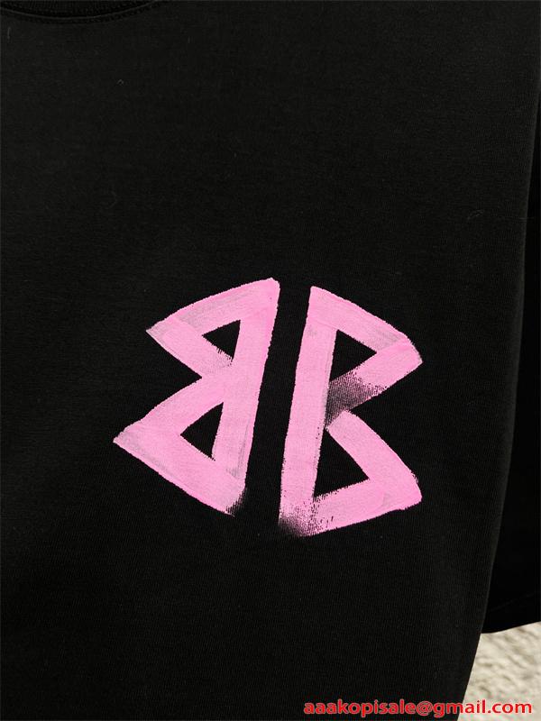 ブラック 半袖Tシャツ バレンシアガ コピー ピンク バックプリント ストリート Balenciaga 映えデザイン