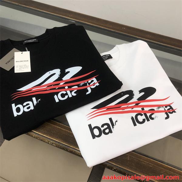 半袖Tシャツ バレンシアガ コピー ブラック ロゴプリント レッドライン モード ストリート 目を惹く軽やかデザイン Balenciaga 夏映え
